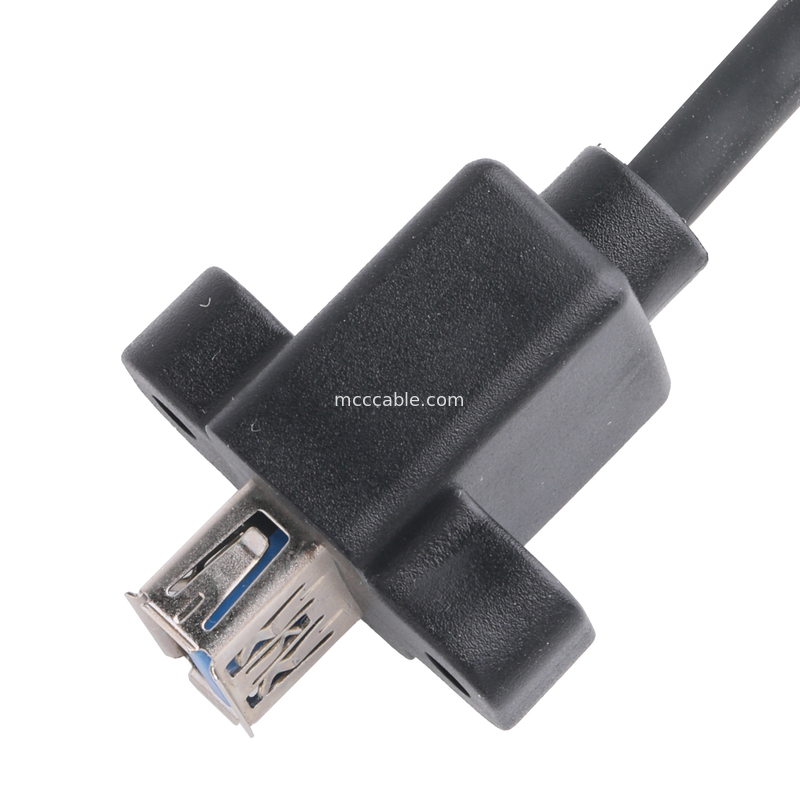 Черный USB3 0 кабель Am 90 градусов боковой изгиб до Af Half Pack винтовой тип сформированной внешней формы