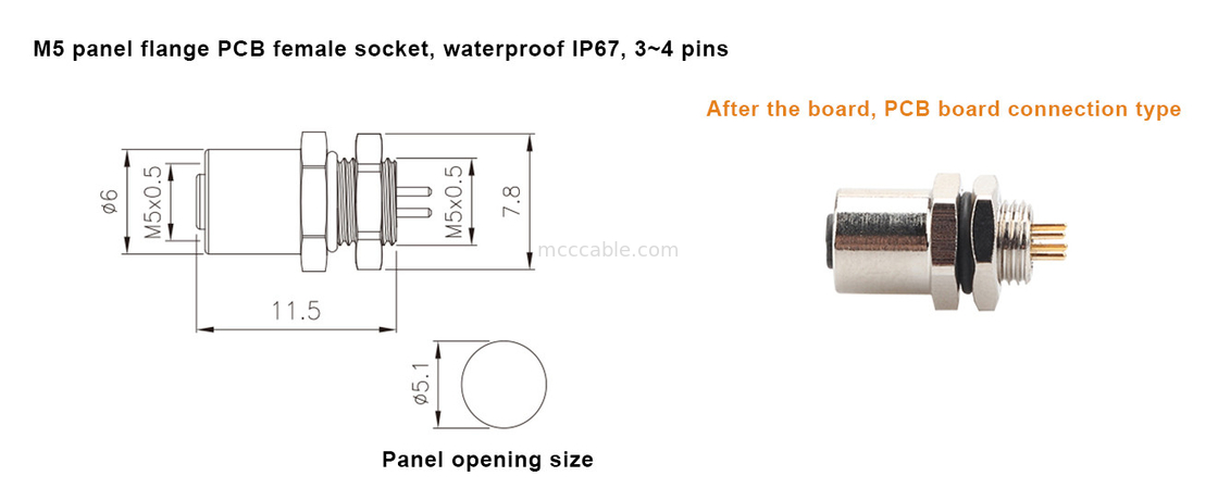 M5 Код-А Женский соединитель 4Pin Panel Flange PCB Socket IP67 Круговой интерфейс типа A