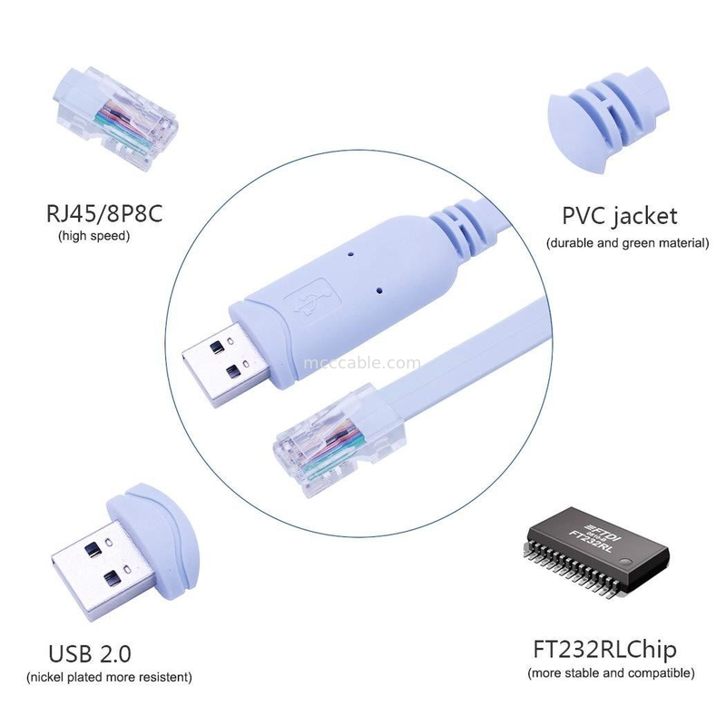 Промышленный настраиваемый соединитель для подключения USB к RJ45 к 8P8C кристаллической головке к RS232 кабелю управления переключателем серийного порта